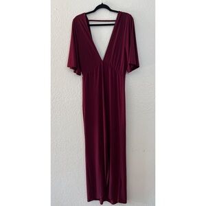 Young Fabulous & Broke V Neck Low Back Red Maroon Maxi Dress Women’s Size Medium